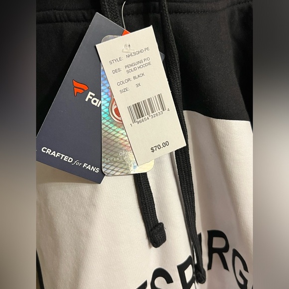 NEW NHL / FANATICS - Big & Tall Pittsburgh Penguins Square Solid Black Hoodie - Picture 3 of 3